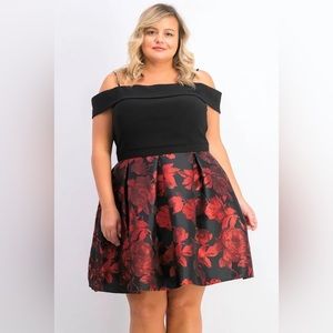 16W Morgan & Company Women's Plus Size Trendy Off-The-Shoulder Dress Black Red